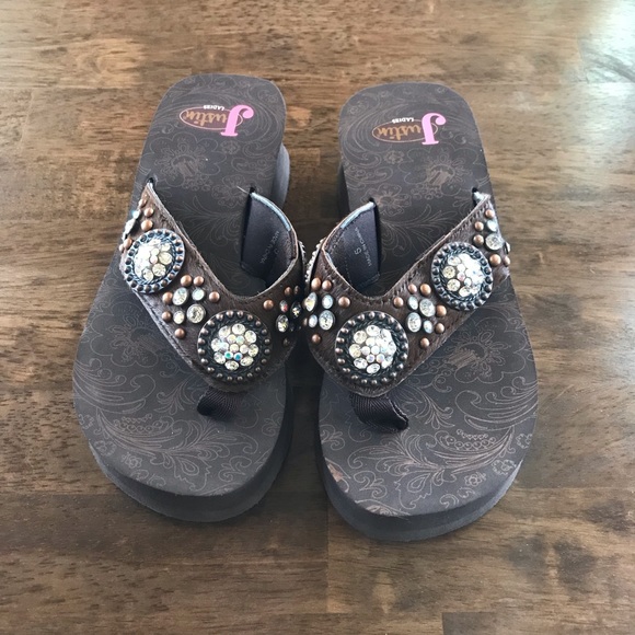 Blingy Brown Justin Boots Sandals - Picture 2 of 4